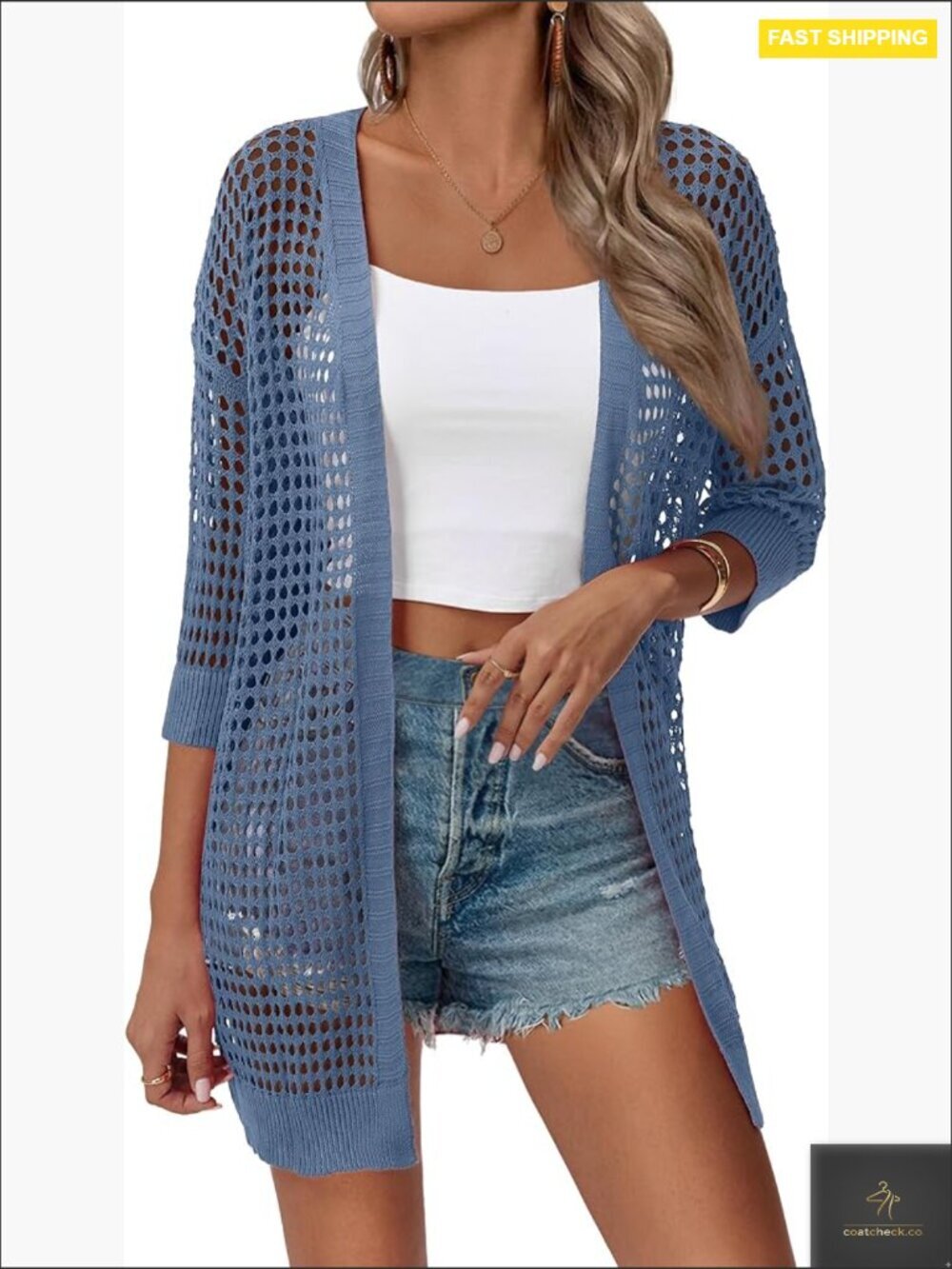 Lightweight Crochet Cardigan Open Front Boho Kimono Oversized Short Sleeve